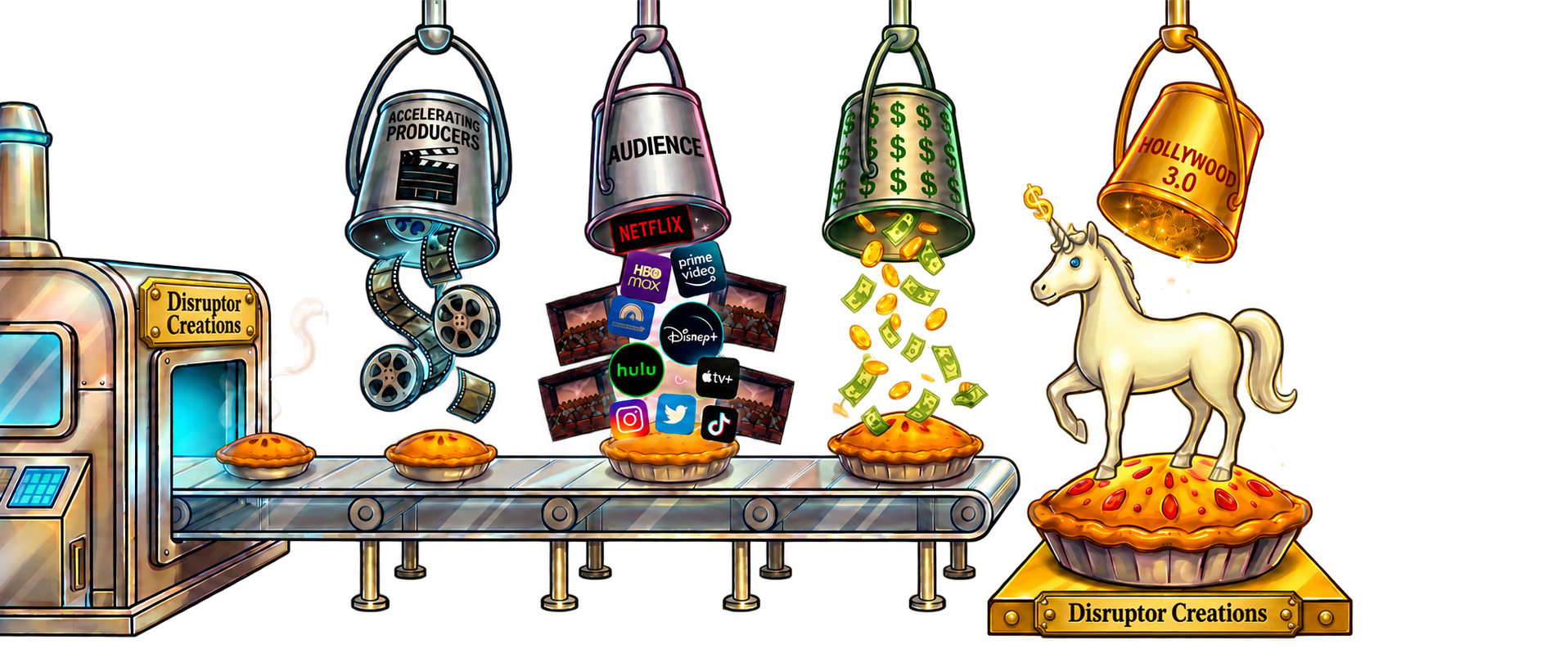 The Disruptor Unicorn Factory — projects go in, breakout hits come out